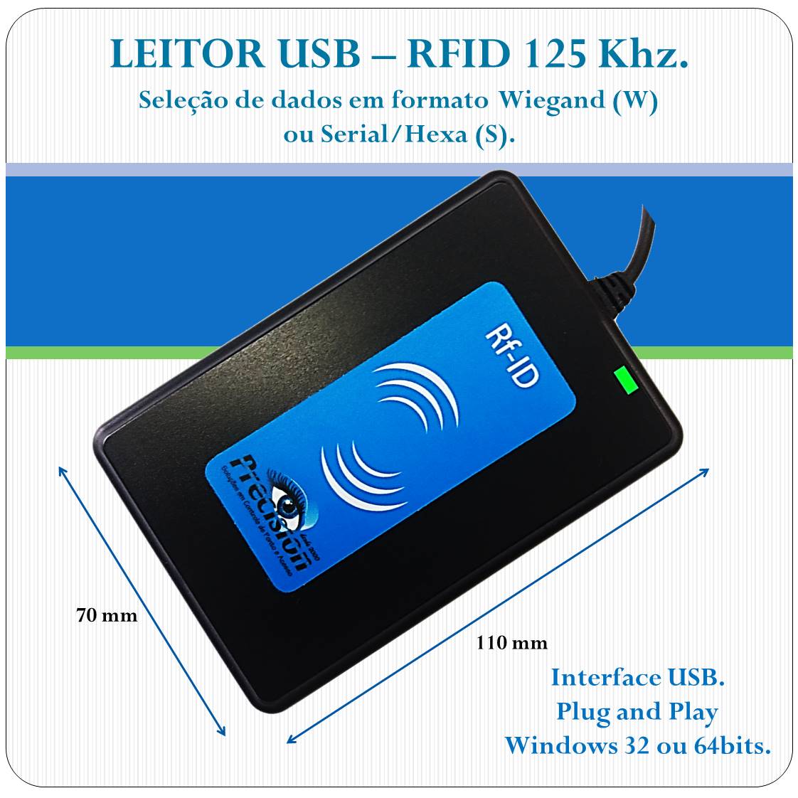 Leitor RFID proximidade USB - U125-WS - 125Khz