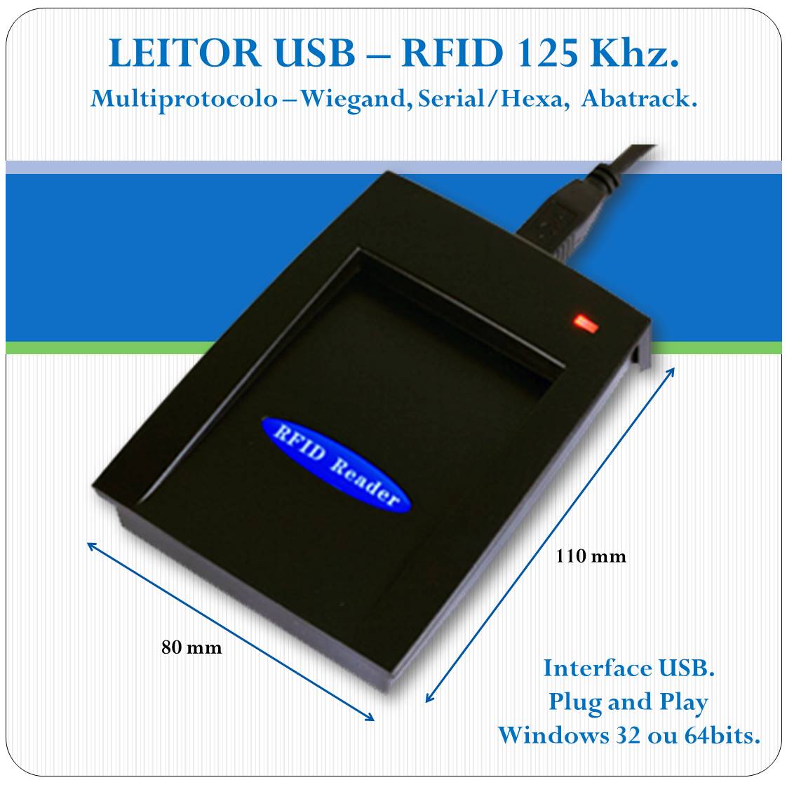 Leitor RFID proximidade USB - U125 - 125Khz