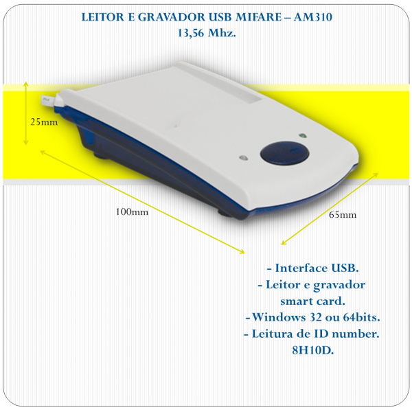 AM-310 USB- Leitor e Gravador Mifare / Smart Card 