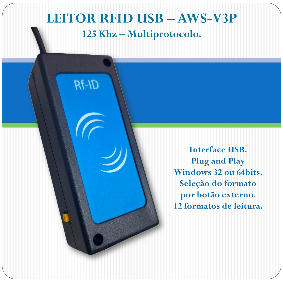 Leitor RFID USB AWS-V3P 125Khz Multiprotocolo