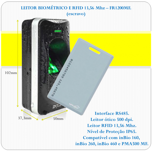 Leitor Biométrico + RFID FR1200 MF (escravo)
